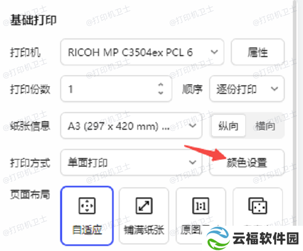 在应用程序中设置黑白打印